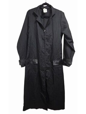 Funny Fashion Black Gothic Victorian Steampunk Long Duster Coat Lace Up Back M